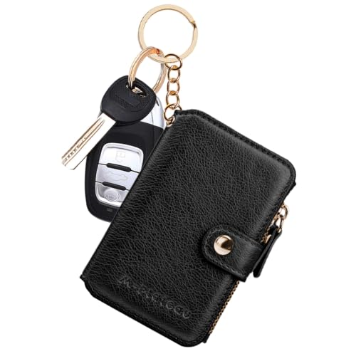 Image of M-Plateau RFID Blocking Slim Keychain Wallet for Women | PU Leather Wallet Keychain with ID Window & Zipper Pocket, Mini Credit Card Case for Daily Carry (Black)