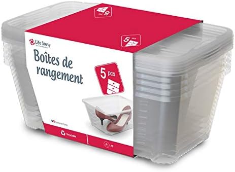 Life Story 5-Pack Shoe Storage Boxes with Lid, Transparent, Stackable Light Weight Organizer Boxes, 6L, 34 × 20 × 12.7 cm