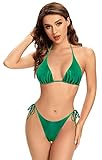 SHEKINI Damen Bikini Set Klassischer Sexy Ruched Triangel Bikinioberteil High-Cut Bikinihose Badeanzug für Frauen（M, Grün）