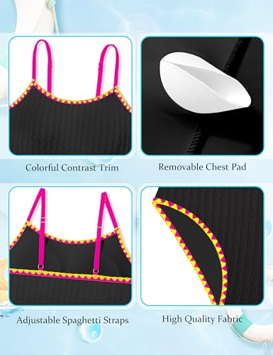 Image of Girls Swimsuits 3 Piece Bathing Suit Allover Printed Criss Cross Bikini Set with Cover Up Skirt Beach Swimwear 7-16 Years