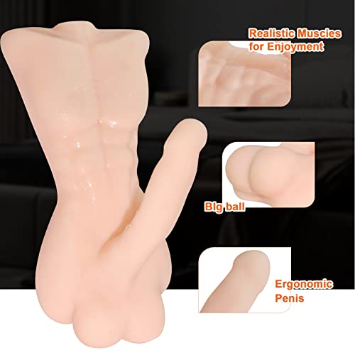 Image of ferch Torso Male Sex Doll with Flexible Dildo Realistic Sex Huge Cock for Women, Unisex Masturbator Sex Toy for Men Women Gay Couple -13.3 * 6.7 inch, 4.4LB (Beige)