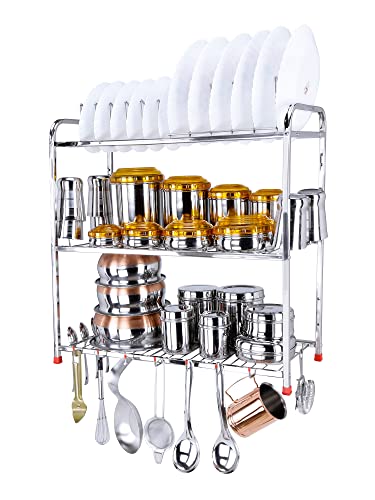 Image of LiMETRO STEEL Stainless Steel 3 Shelf Wall Mount Kitchen Racks | Utensil Stand for Kitchen | Utensil Rack for Kitchen | Kitchen Utensils Rack (Size: 24x24 inch)