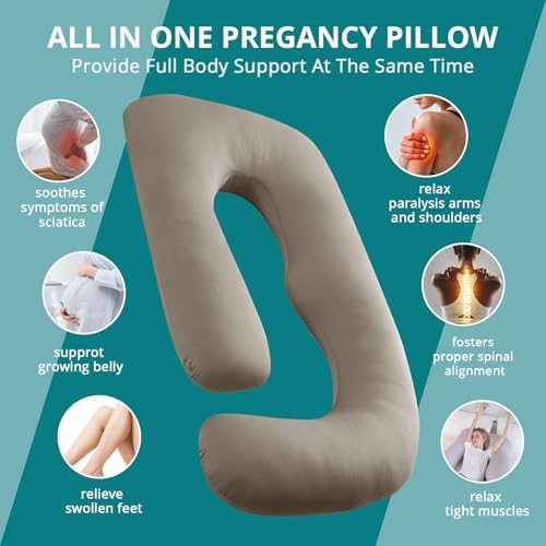 Image of Cooling Pregnancy Pillows for Sleeping, 57'' Full Body Pillow, Linen | Sasttie Maternity Pillow, OEKO-TEX, Down Alternative, Removable Cover, Pregnant Women Must Haves, Maternity Essential