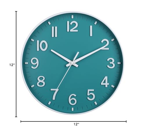 Image of HZDHCLH Teal Wall Clocks Battery Operated,12 inch Silent Non Ticking Modern Wall Clock for Living Room Bedroom Kitchen Office Classroom Decor
