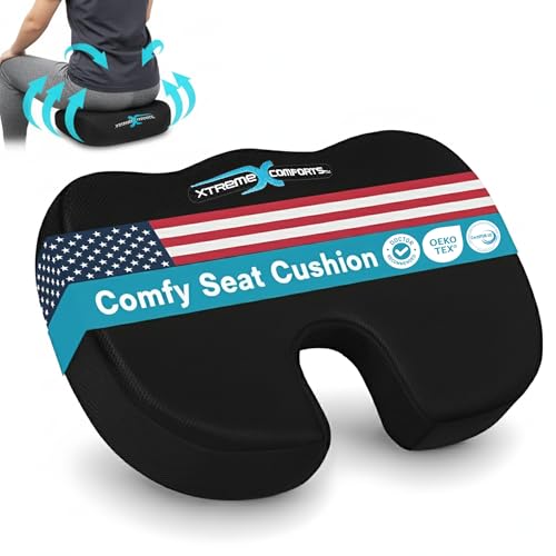 Xtreme Comforts Seat Cushions | Office Chair Cushions for Desk, Car, Wheelchair| Ergonomic Memory Foam Seat Cushion for Support & Comfort | Helps Improve Sitting Posture for Work & Body Relief