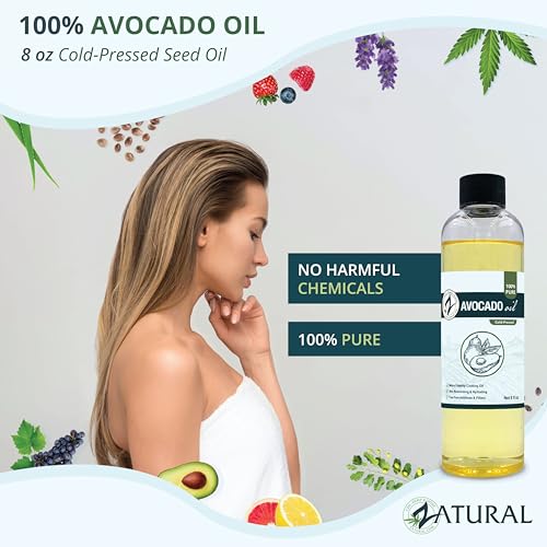 Image of Zatural 100% Avocado Oil Pure Natural without Additives, Clean, Cold Pressed, Non-GMO, Vegan: For Cooking, Frying, Baking and for Sauces, Dressings, Marinades, Salads (8 Ounce)