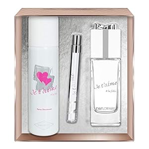 EVAFLORPARIS Je T’Aime A La Folie Coffret pour Femme Eau de Parfum 100 ml + Déodorant 150 ml + Vapo de Sac 12 ml 1 Unité
