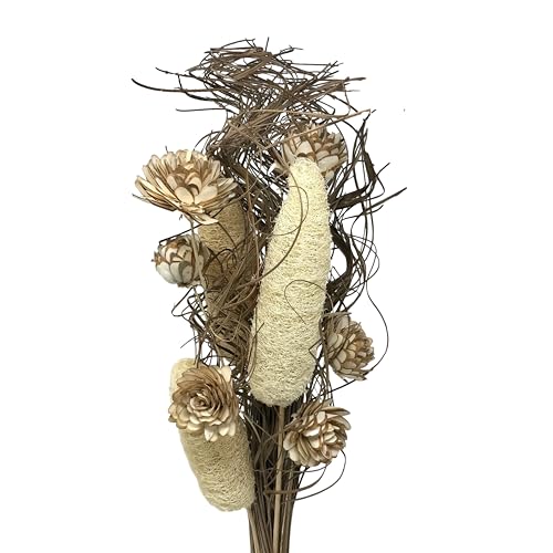 Ramo natural de luffa blanqueada y flores sola rizadas miniatura 1