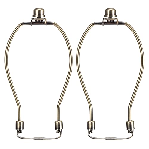 Lamp Harp 7 Inch, Saangseon Light Duty Antique Brass Lamp Shade Holder Replacement with Finial and Detachable 3/8 Saddle Base, Set of 2 DIY Lighting Accessories