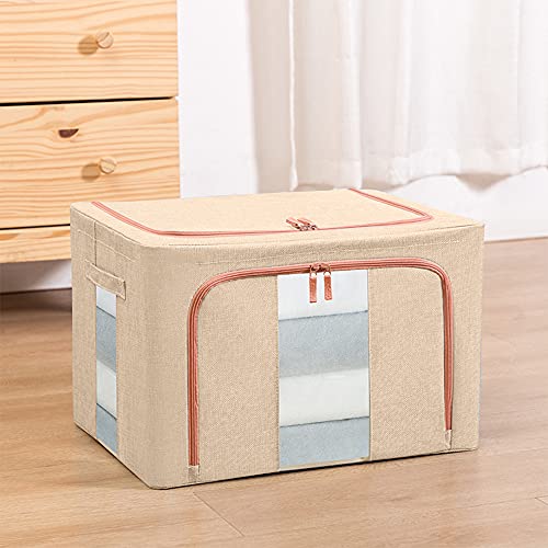YATOSEEN Sac de Rangement Vetement, Cadre en Métal, Boîte à Vêtements Pliable Avec Poignée Renforcée, Sac à Vêtements Pliable Respirant pour Organisateur de Placard (39 * 29 * 20 cm, Beige) Cover