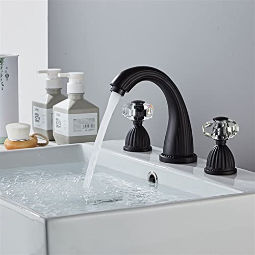 Grifos táctiles, grifos, grifo mezclador de lavabo grifo cromado, grifo de lavabo de tres agujeros, mango de cristal frío y caliente, grifo de baño de grúa de latón, grifo de cristal de baño para baño
