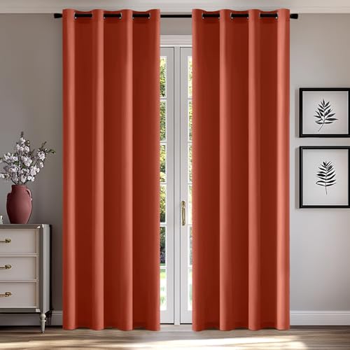 MIULEE Rideau Voilage De Fenêtre Semi-Transparent à Oeillets Voilages Intérieurs Rideaux Chambre Salon Cuisine 140x225cm Rouge Brique