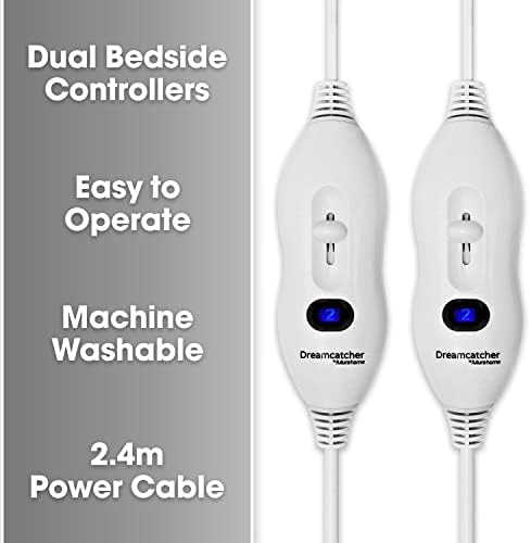 Dreamcatcher Double Fitted Electric Blanket , Machine Washable Heated Blanket, Soft Underblanket with 3 Comfort settings, 2 x Controllers