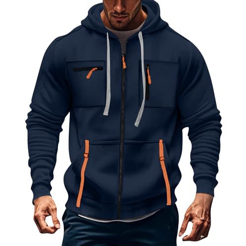 Ymosrh Men's Zip Up Hoodies Long Sleeve Casual Athletic Workout Tactical Sweatshirt with Hood and Pockets, M-3XL