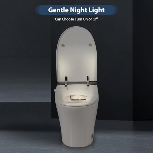 Inodoro inteligente de una pieza, asiento calefactado con sensor para pies, sin depósito ni bidé, luz nocturna azul, descarga en caso de apagón, tapa de cierre suave, blanco miniatura 3