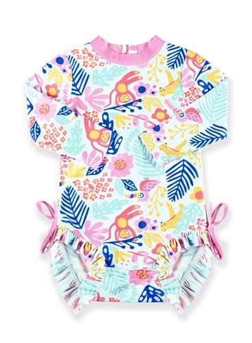 Image of BesserBay Infant Girls UPF 50+ Snap Bottom One Piece Rashguard Floral Monkey Long Sleeve Swimsuit 3-6 Months