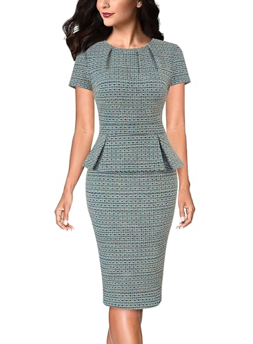 Image of VFSHOW Womens Pleated Crew Neck Peplum Work Business Office Church Bodycon Pencil Sheath Dress