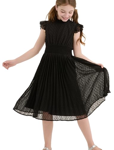 PATPAT Girls Casual Ruffle Sleeves Dresses A-line Elegant Midi Party Dress 5-14 Years