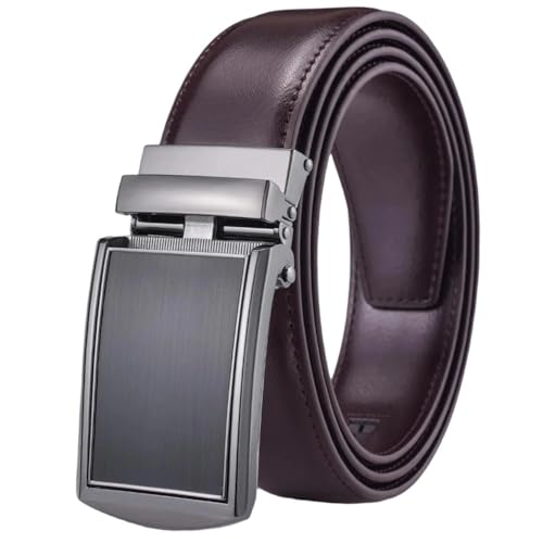 Men's Leather Ratchet Belt With Automatic Buckle 3.5Cm Wide Adjustable Dress Zd17bk Coffee 90cm