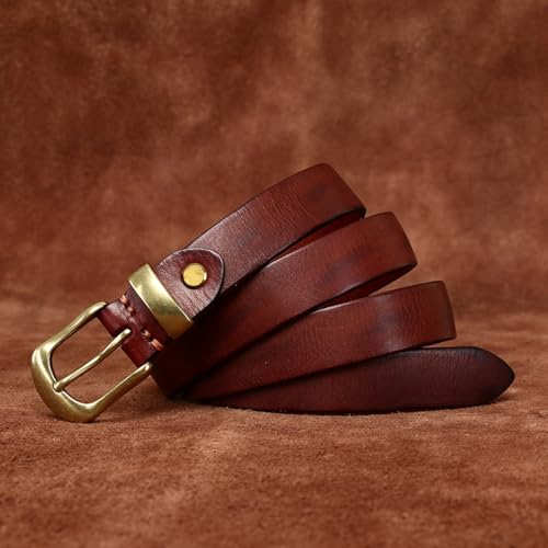 Women's Heavy Duty Solid Brass Single Prong Square Buckle Leather Skinny Belts, 2.3cm Thin Waist Strap for Dress2