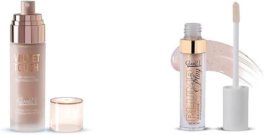 Glam 21Velvet Touch Oil Control Silk Foundation|Natural-50gmLip Plumper With Hyaluronic Acid Lightweight Lip Gloss With Hi...