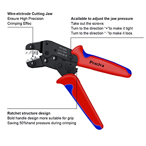 Preciva Dupont Crimping Tool AWG26-18, Ratchet Crimper Toolkit with 1550PCS Male/Female Pin Connectors 0.1-1.0mm² and 460PCS JST Terminals for 2.54mm 3.96mm, etc.