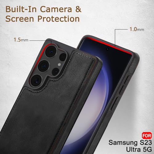 Image of TheGiftKart Genuine Leather Finish Back Cover Case for Samsung Galaxy S23 Ultra 5G | Shockproof Design | Raised Edges for Camera & Screen Protection | Stunning Minimalist Design Back Cover (Black)