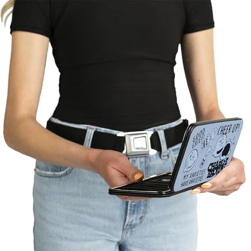 Peanuts Wallet, Hinged, Charlie Brown Poses and Quotes Baby Blue Black, Vegan Leather4