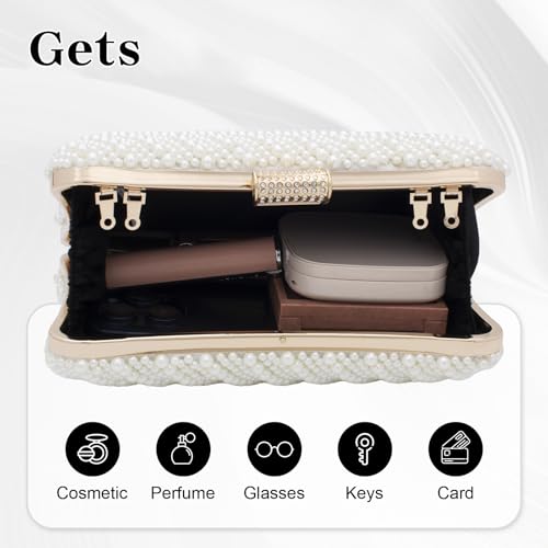 Image of Gets White Pearl Clutch Purses for Women Wedding Bride Evening Bag Formal Party Clutches Tote Handbag Prom Shoulder Bags