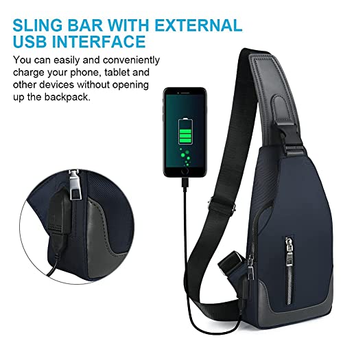 Sling Backpack With Usb Charging Port, Chest Bag Crossbody Daypack Shoulder Bag For Women & Men, Hiking, Cycling, Travel #2 Blue #TOP3