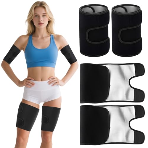 GEDEUBAN 4PCS Thigh and Arm Wrap Compression, Hamstring Brace for Weight Loss, Sweat Bands Slimmer for Men Women Black