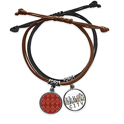 Bracelet cuir sidi or rouge avec motif décoratif de thaïlande fait main