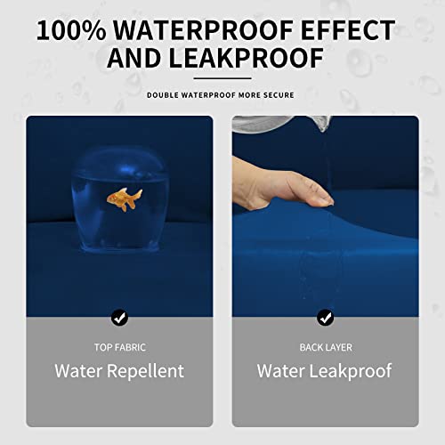 Image of Easy-Going Waterproof 3-Piece Loveseat Cover Couch Covers for Sofa | Stretch Spandex Sofa Cover Protector Elastic Bottom for 2 Cushion Couch Dog Pet Friendly Living Room Navy