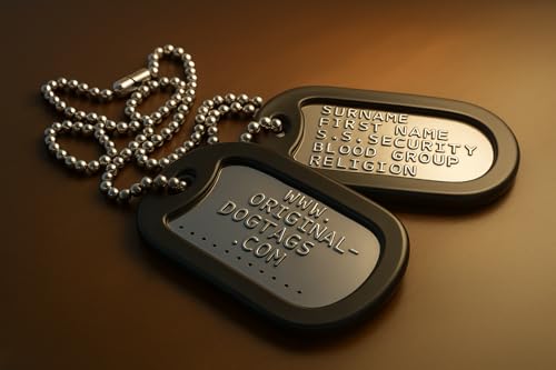 ANDREW'S E-STORE Original-DogTags: Militärische Erkennungsmarken (Dogtags) - 2 Stück Edelstahl, 2 x schwarze Gummi-Schalldämpfer, 1 x lange & 1 x kurze Kette