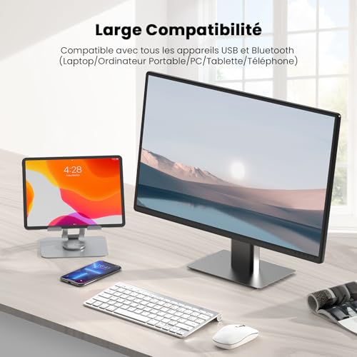 Clavier sans fil AZERTY blanc Bluetooth mini compact pour ordinateur portable - 7