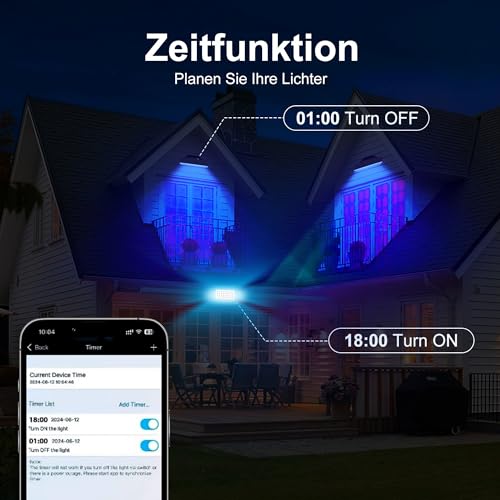 RGB LED Outdoor Floodlight - Smart 180W Colour Changing Floodlight with App Control & Remote Control, RGBCW 2700K-6500K Dimmable, IP65 Waterproof Outdoor Spotlight, Music Sync, Timer - Image 5