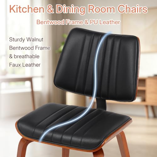 Image of Mid Century Modern Dining Chairs Set of 2, Walnut Kitchen Chairs,Black