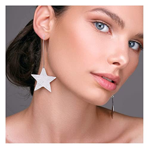 Emmanuela Big Star & Crescent Moon Earrings Handmade from Gold Plated 925 Sterling Silver - Totally Handmade Drop Dangle Statement Large Mismatched Hypoallergenic Earrings 7