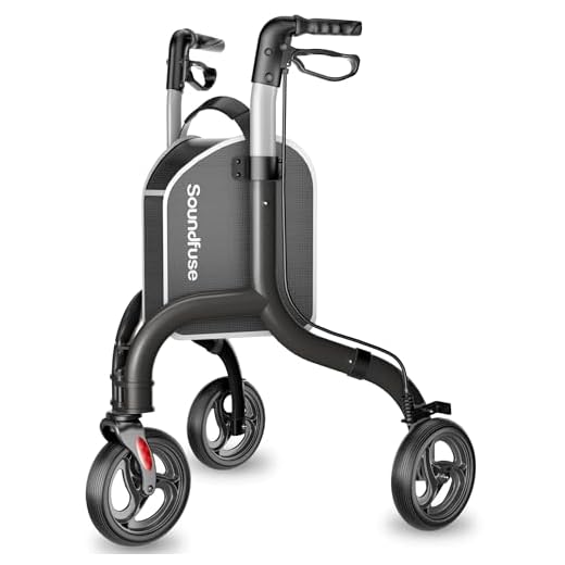 Soundfuse 3 Wheel Walkers for Seniors, Lightweight Foldable Aluminum Rollator Walker, Height Adjustable Three Wheel Walker, FSA HSA Eligible, Black