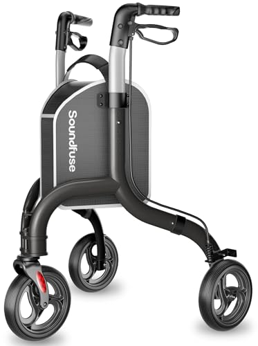 Soundfuse 3 Wheel Walkers for Seniors, Lightweight Foldable Aluminum Rollator Walker, Height...