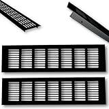 HOOZ Lot de 2 grilles d'aération en aluminium   20 x 8 cm   Noir   Grille d'aération de porte de 200 mm   Ventilation idéale pour cuisine, salle de bain, toilettes, armoire   Moustiquaire   Grille