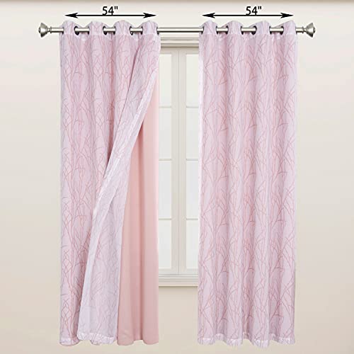 Bonzer Mix And Match Curtains - 2 Pieces Branch Print Sheer Curtains And 2 Pieces Blackout Curtains For Bedroom Living Room Grommet Window Drapes, 54X63 Inch/Panel, Blush, Set Of 4 Panels #TOP6