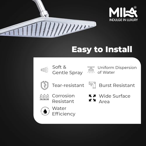 Image of Mila Oceano Rain Shower| Chrome Finish Square Overhead Shower | 305.5 * 59.4mm Ceiling Mounted | ABS Body| Single Function Rainfall Shower for Broad Coverage & Water Efficiency| (Without Arm)