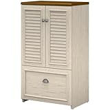 Bush Furniture Fairview 2 Door Storage Cabinet with File Drawer in Antique White and Tea Maple