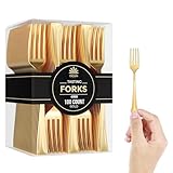 Exquisite Mini Disposable Gold Forks For Desserts - Pack Of 100 Dessert Forks – Size: 4 Inch - Color: Gold - Real Flatware Look - BPA Free - Food Safe