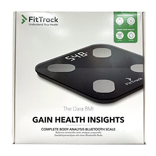 Digital Body Weight Bathroom Scale FitTrack Dara - FDA Approved Body Fat Scale - BMI Digital Smart Scale & Body Composition Analyzer Monitor - Most Accurate Bluetooth Glass Weighing Scale (Black)