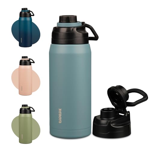 Image of BJPKPK 36 oz Insulated Water Bottle, Leakproof Stainless Steel Jug | Double Wall Vacuum, Keeps Hot /Cold, Dishwasher Safe, Wide Mouth, Spout Lid, Carry Handle, Travel & Hiking, Haze Blue