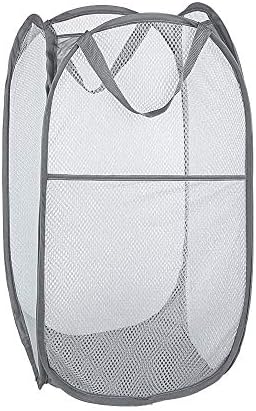 Larpur Popup Mesh Laundry Basket, Collapsible and Portable Clothes Washing Laundry Hamper with Reinforced Carry Handle (Grey)