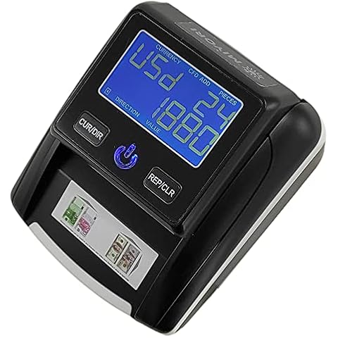 Counterfeit Bill Detector. Checks for UV(Ultraviolet), MG(Magnetic), IR(Infrared), Paper Quality and Size. Multicurrency USD, EUR, Cash Counter Detector Billetes Falsos for Business Fake Banknote Cover