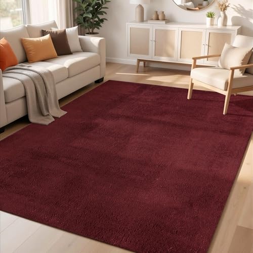 Rugs by Desire Comfy Washable Modern Living Room Rug Polyester Plain Indoor Area Rug with Low Pile - Anti-Slip Felt Backing SuperSoft Carpet Bedroom-Hallway Red 60x100 cm
